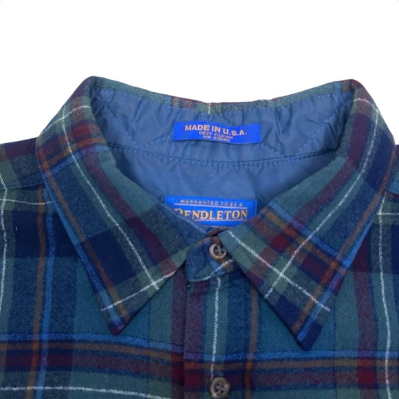 VTG Pendleton Mens Shirt XL Flannel Plaid Virgin Wool Pockets Cabincore Grunge - Picture 7 of 16